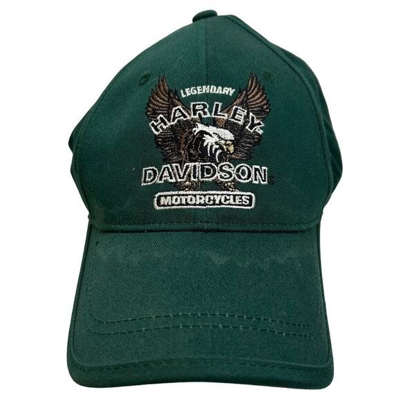 Harley Davidson - Snapback Baseball Cap Trucker Hat - Size S - Green/Eagle Logo - Picture 1 of 10